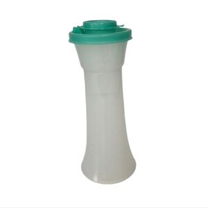 Tupperware Clear Hourglass Plastic Salt Or Pepper Shaker Bottle Green Lid 718-24